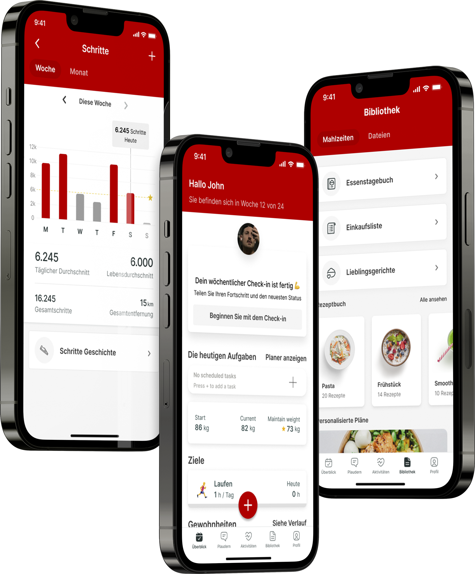 Ein Mockup der Coaching-App, das die Funktionen zeigt.